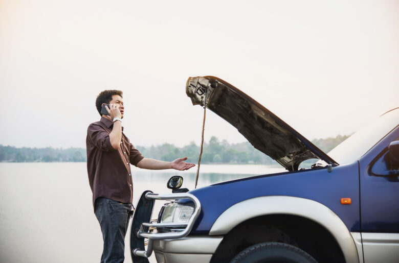 man-try-fix-car-engine-problem-local-road-chiang-mai-thailand